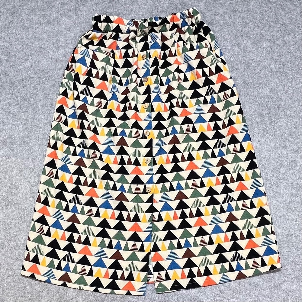 Geometric Triangle Print Button Front Midi Corduroy Skirt Multi-Color Small